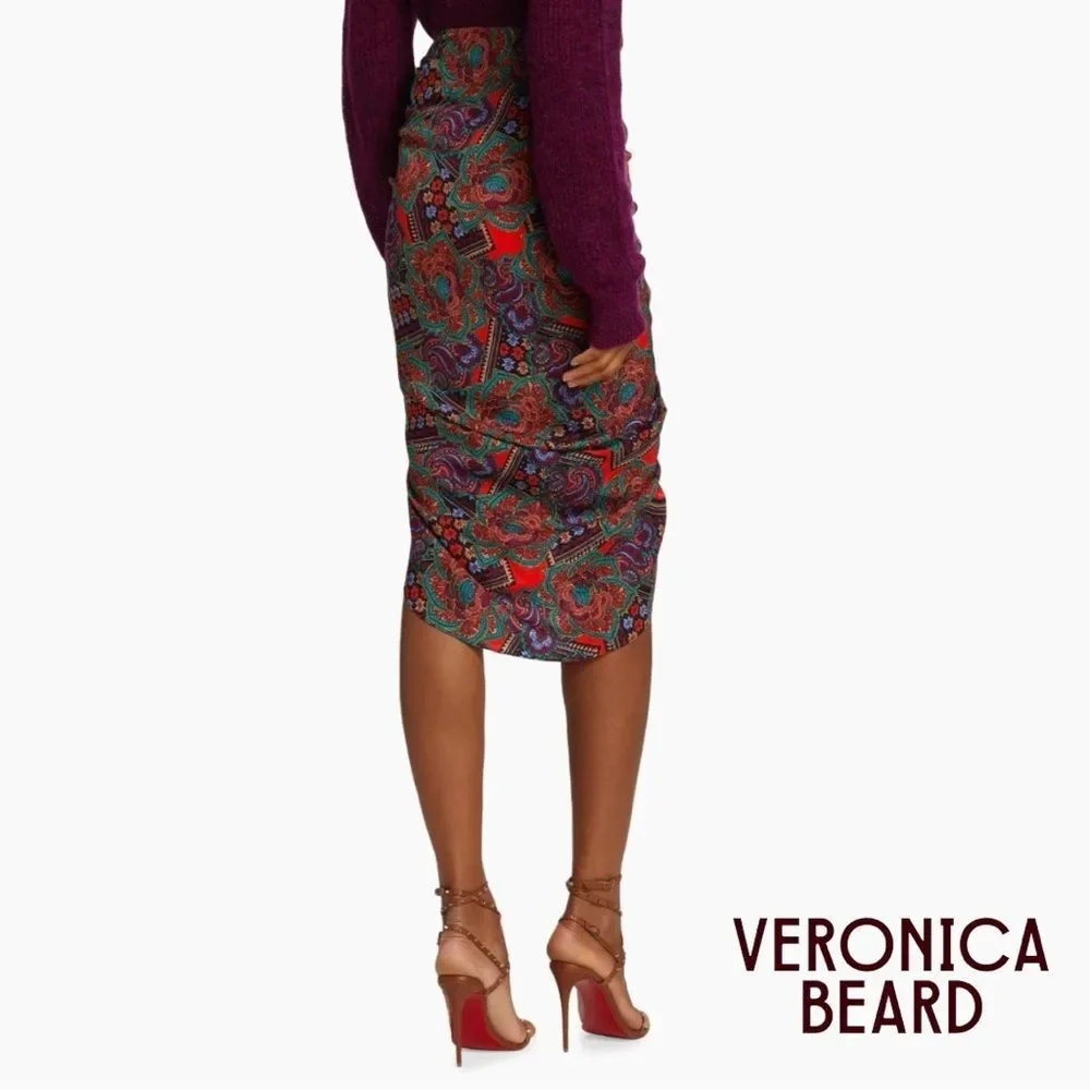 Veronica Beard **NWT** Ari Midi Skirt in Flame Red Multi Paisley Print